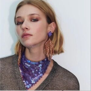 Zara Purple and Gold Sequin Earrings